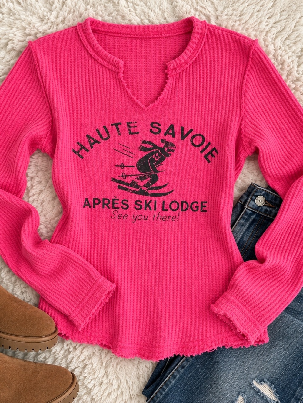 Sundance Y2K Hot Pink Après Ski
Waffle Thermal Top